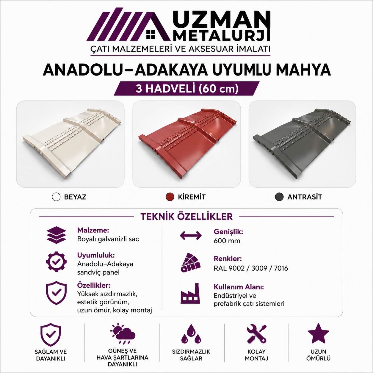Anadolu–Adakaya Uyumlu Mahya — 3 Hadveli (60 cm)