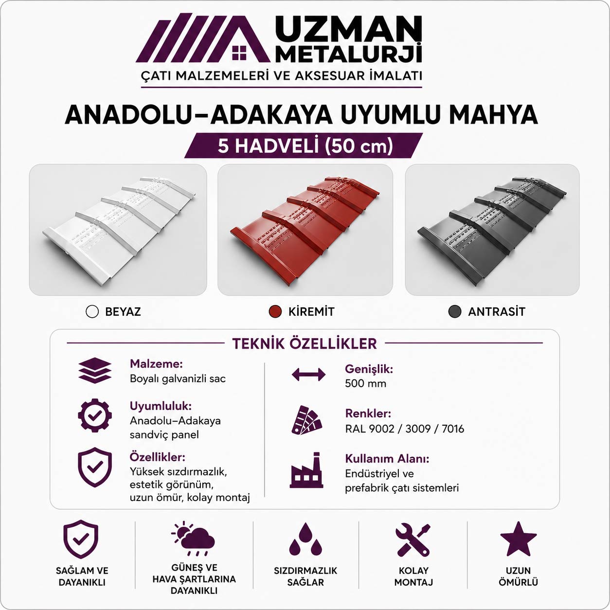Anadolu–Adakaya Uyumlu Panel Mahya — 5 Hadveli (50 cm)