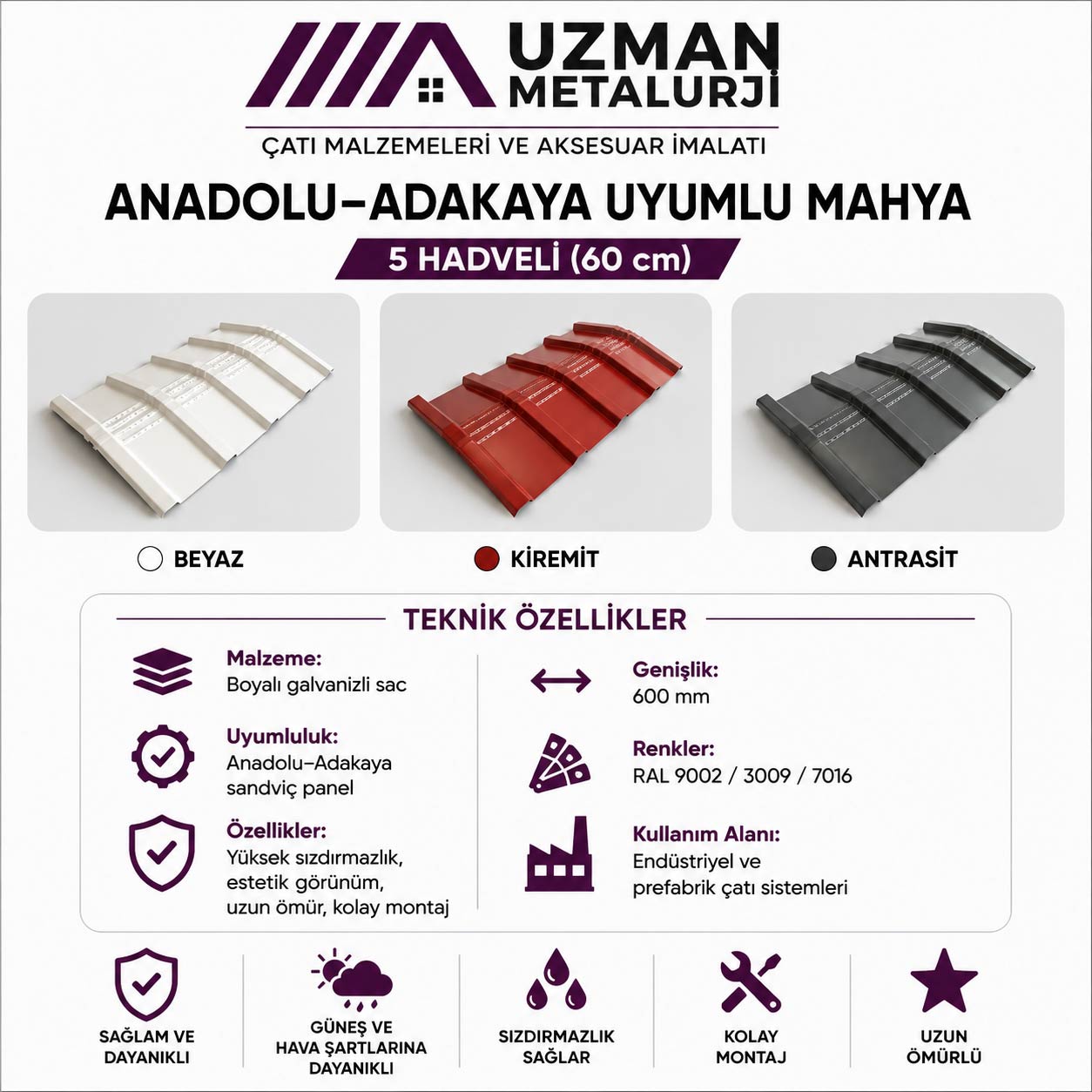 Anadolu–Adakaya Uyumlu Panel Mahya — 5 Hadveli (60 cm)