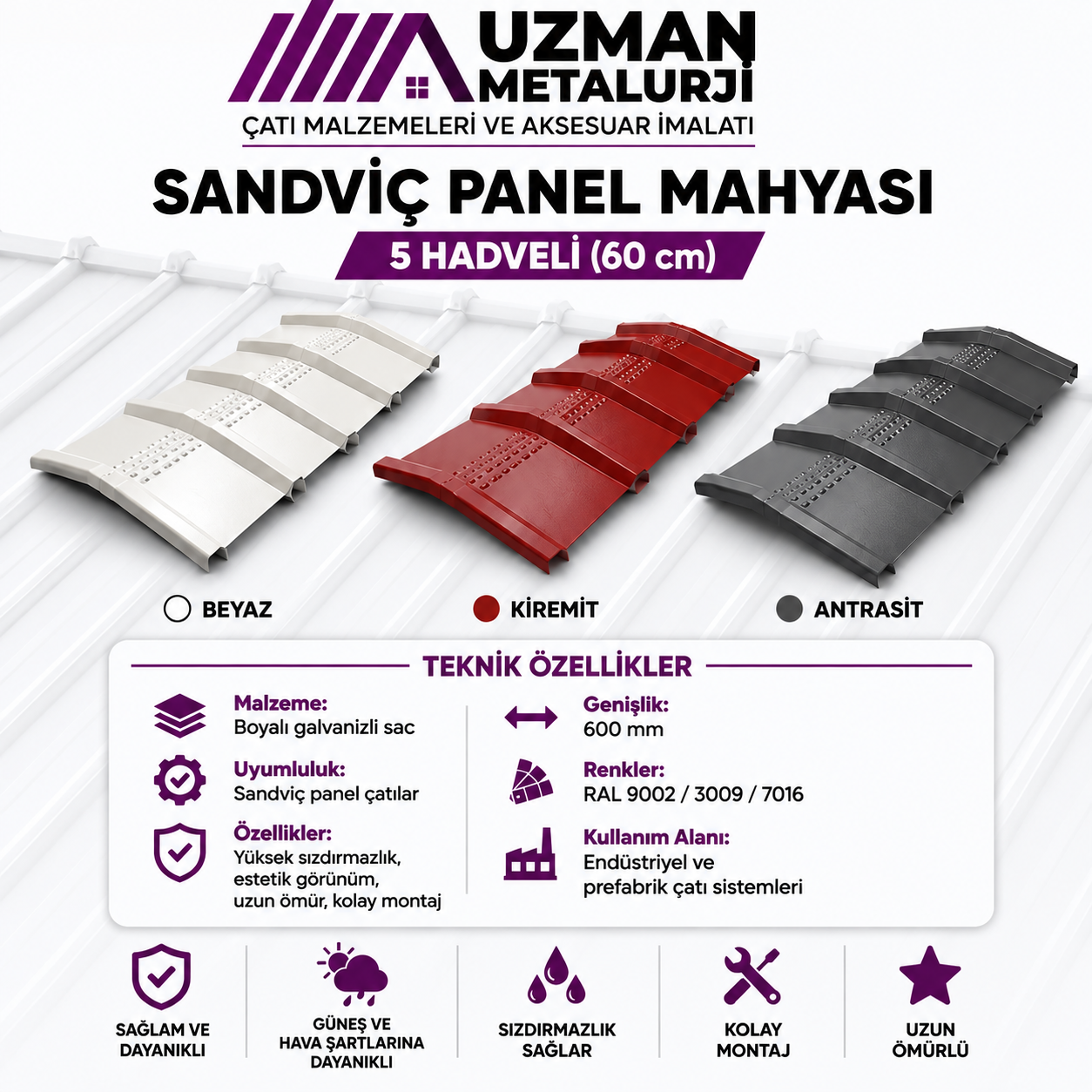 Sandviç Panel Mahyası — 5 Hadveli (60 cm)