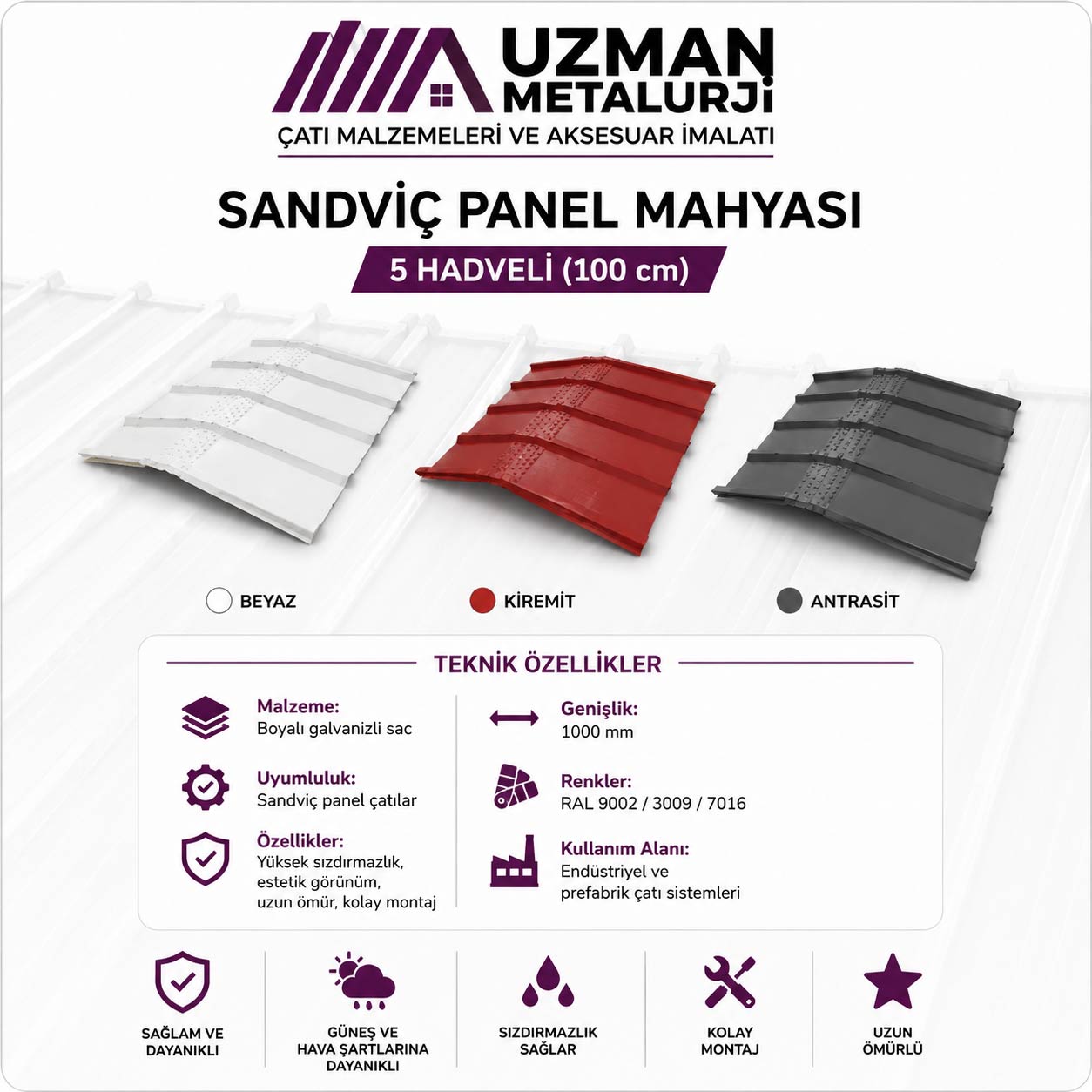 Sandviç Panel Mahyası — 5 Hadveli (100 cm)